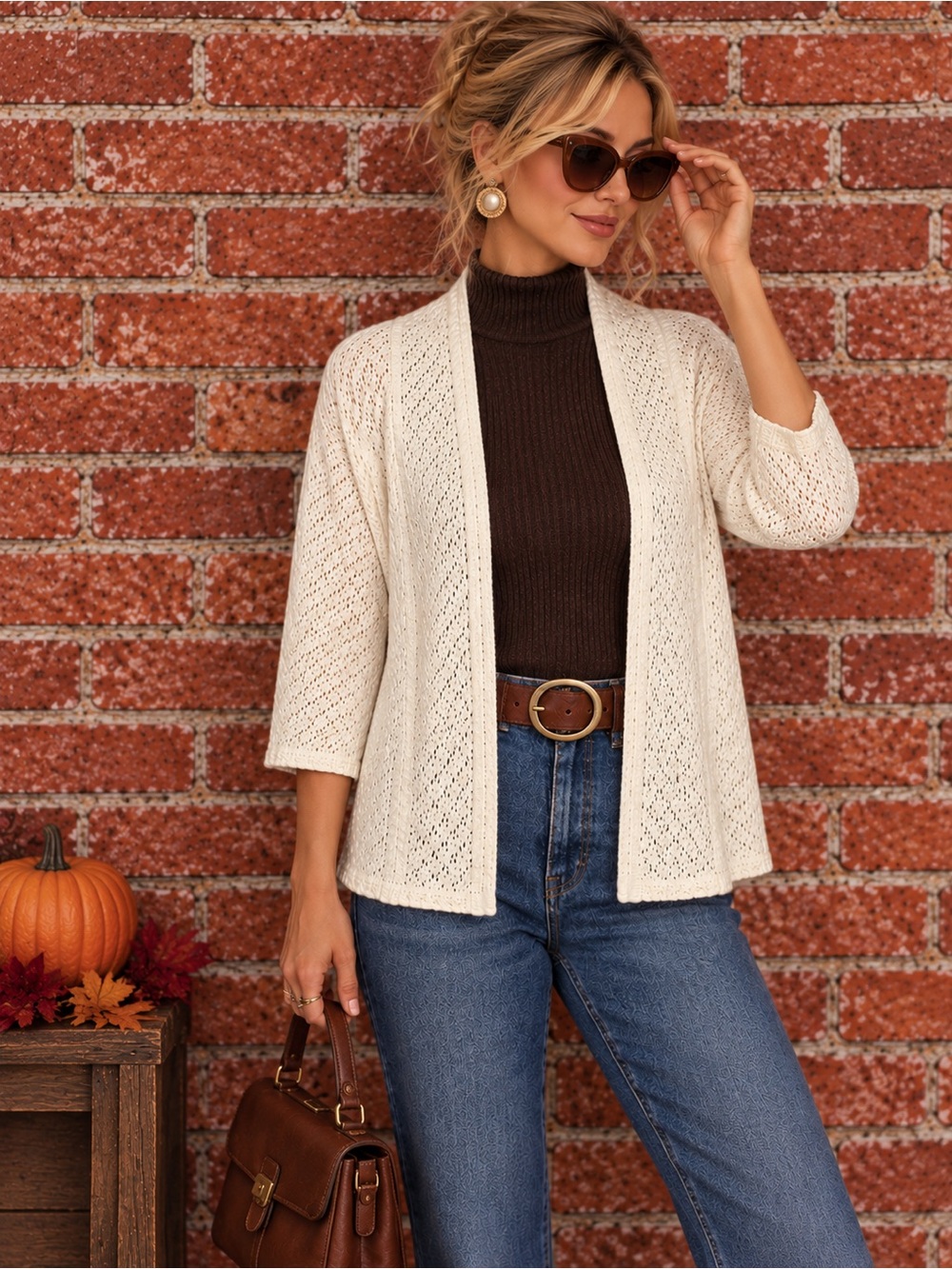 White Open-Front Lightweight Pointelle Cardigan Sweater